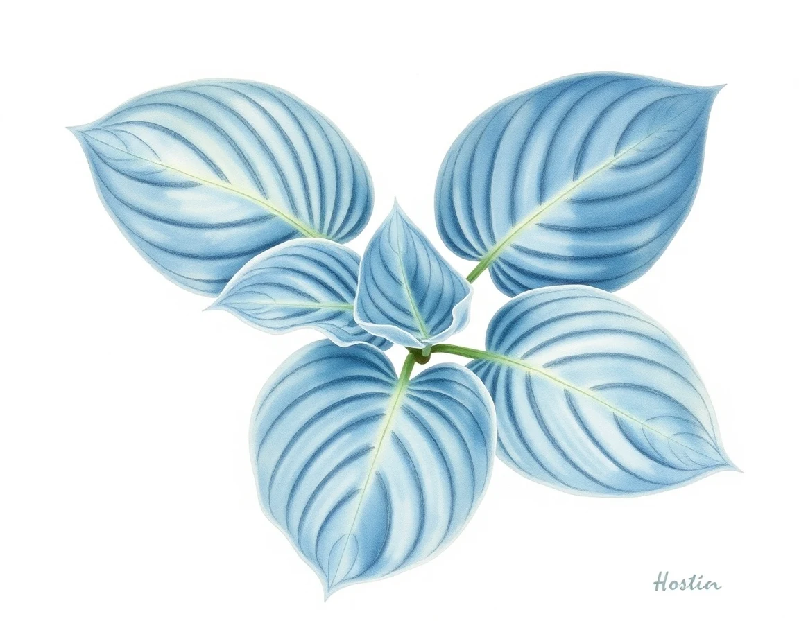 Watercolor illustration of Hosta 'Academy Dark Space'