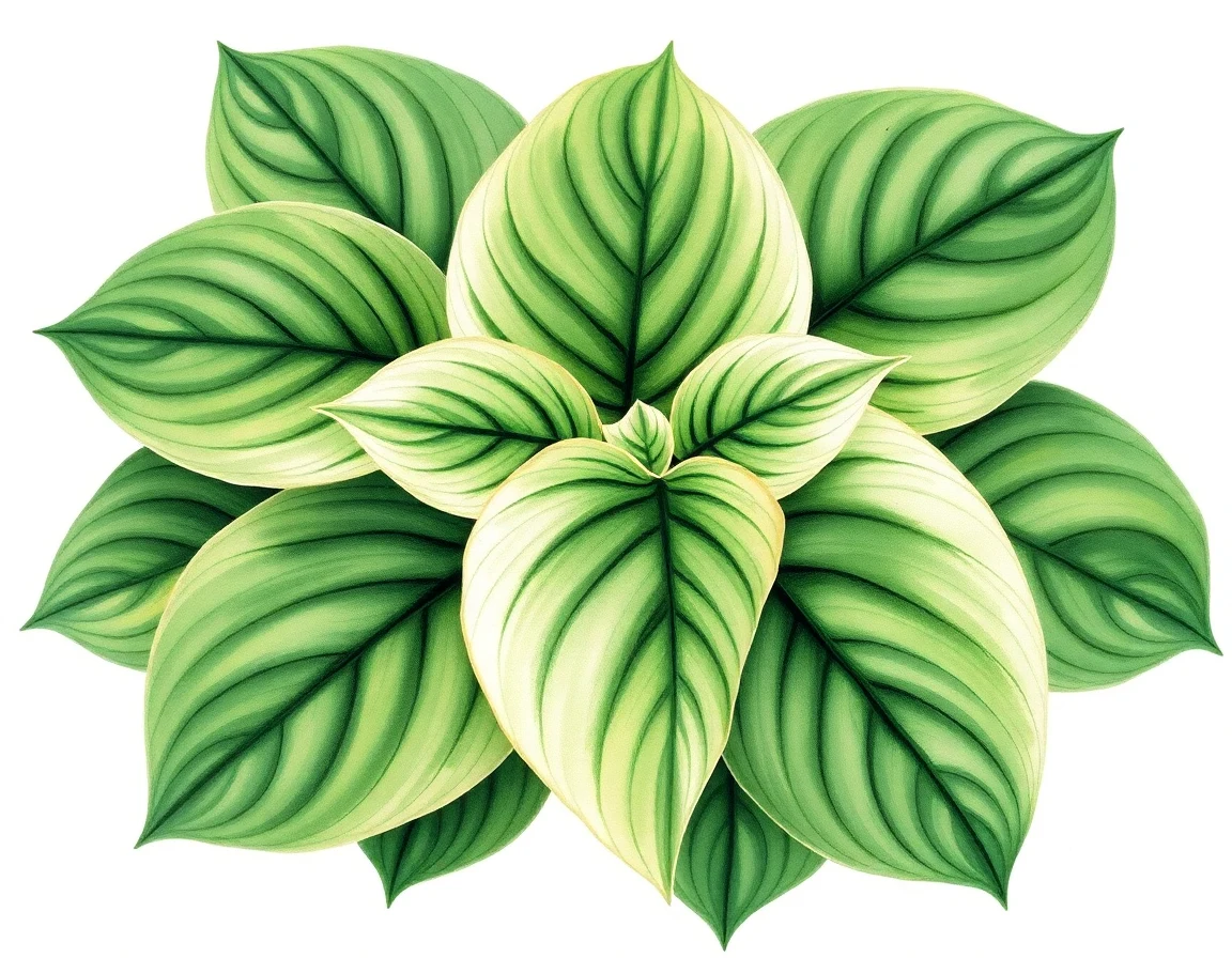 Watercolor illustration of Hosta 'April Clown'