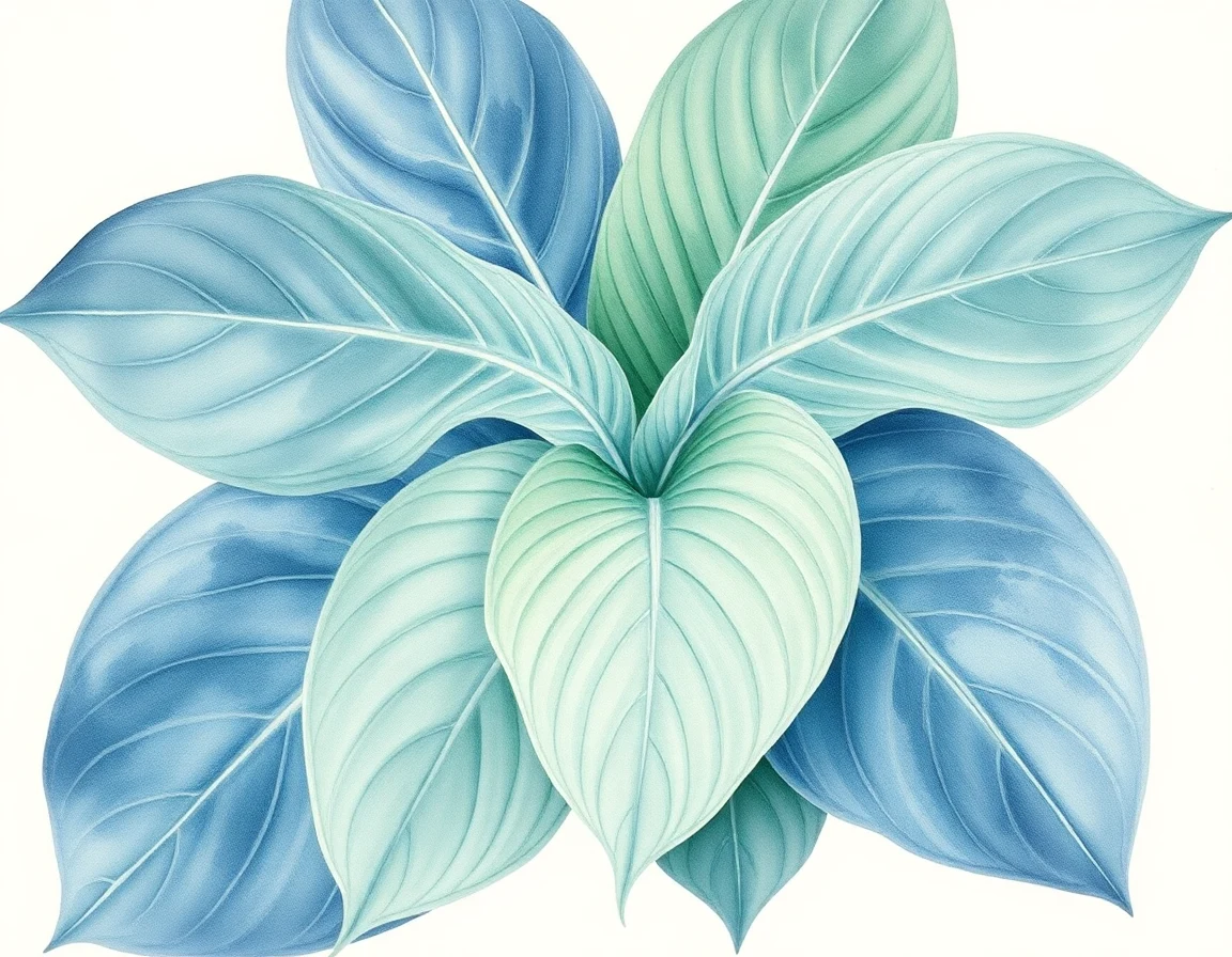Watercolor illustration of Hosta 'Bam Bam Blue'