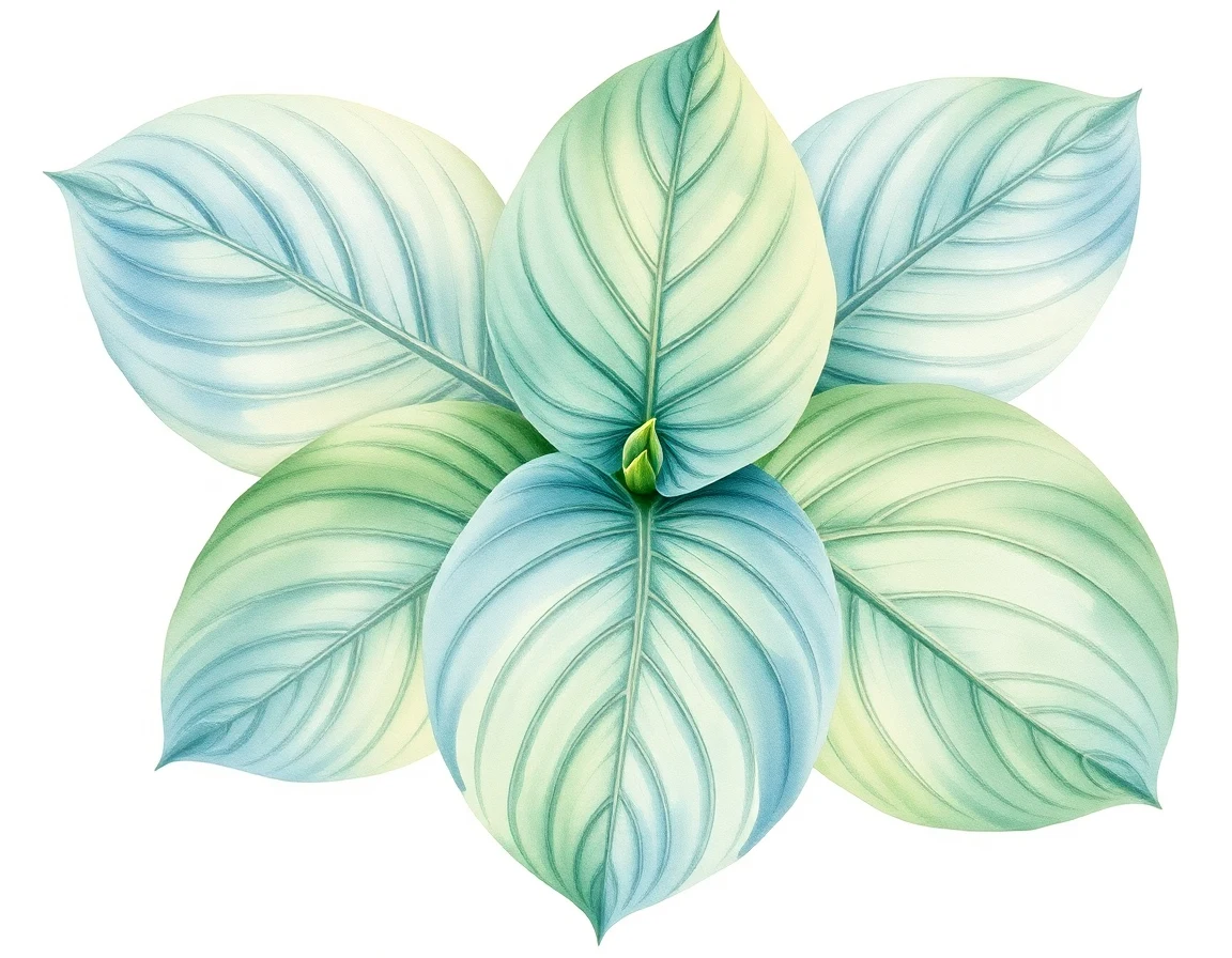 Watercolor illustration of Hosta 'Birchwood Blue'