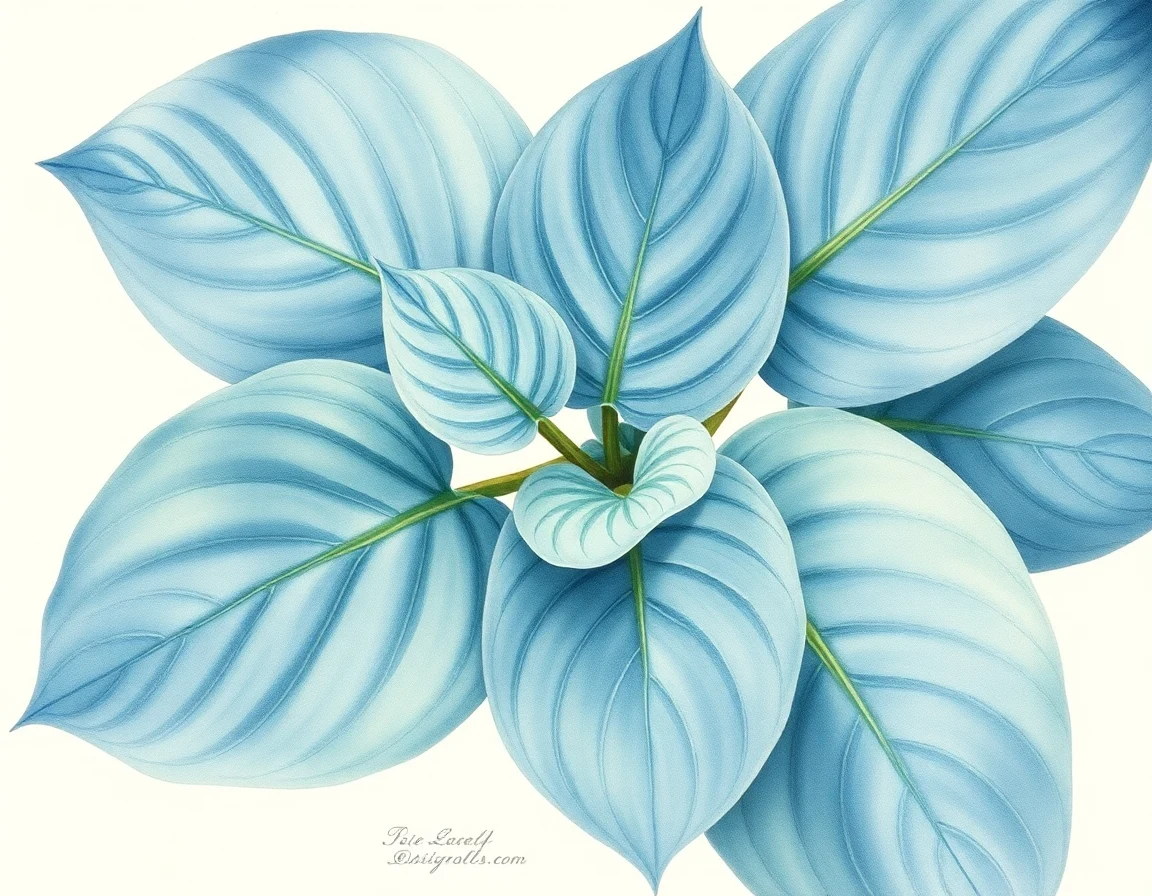 Watercolor illustration of Hosta 'Bix Blues'