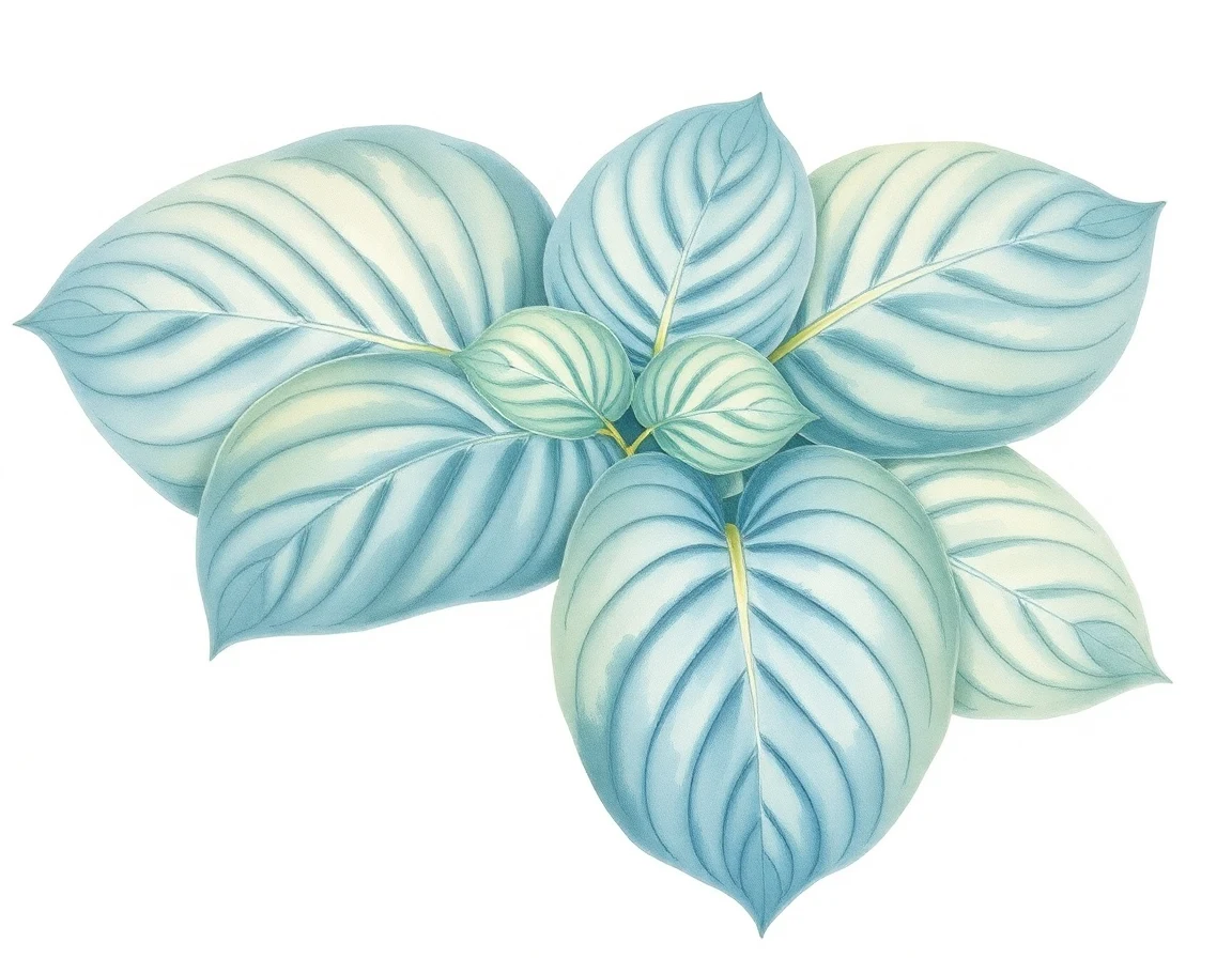 Watercolor illustration of Hosta 'Blue Blazes Splashed'