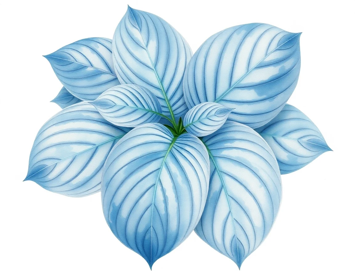 Watercolor illustration of Hosta 'Blue Dragon Wings'