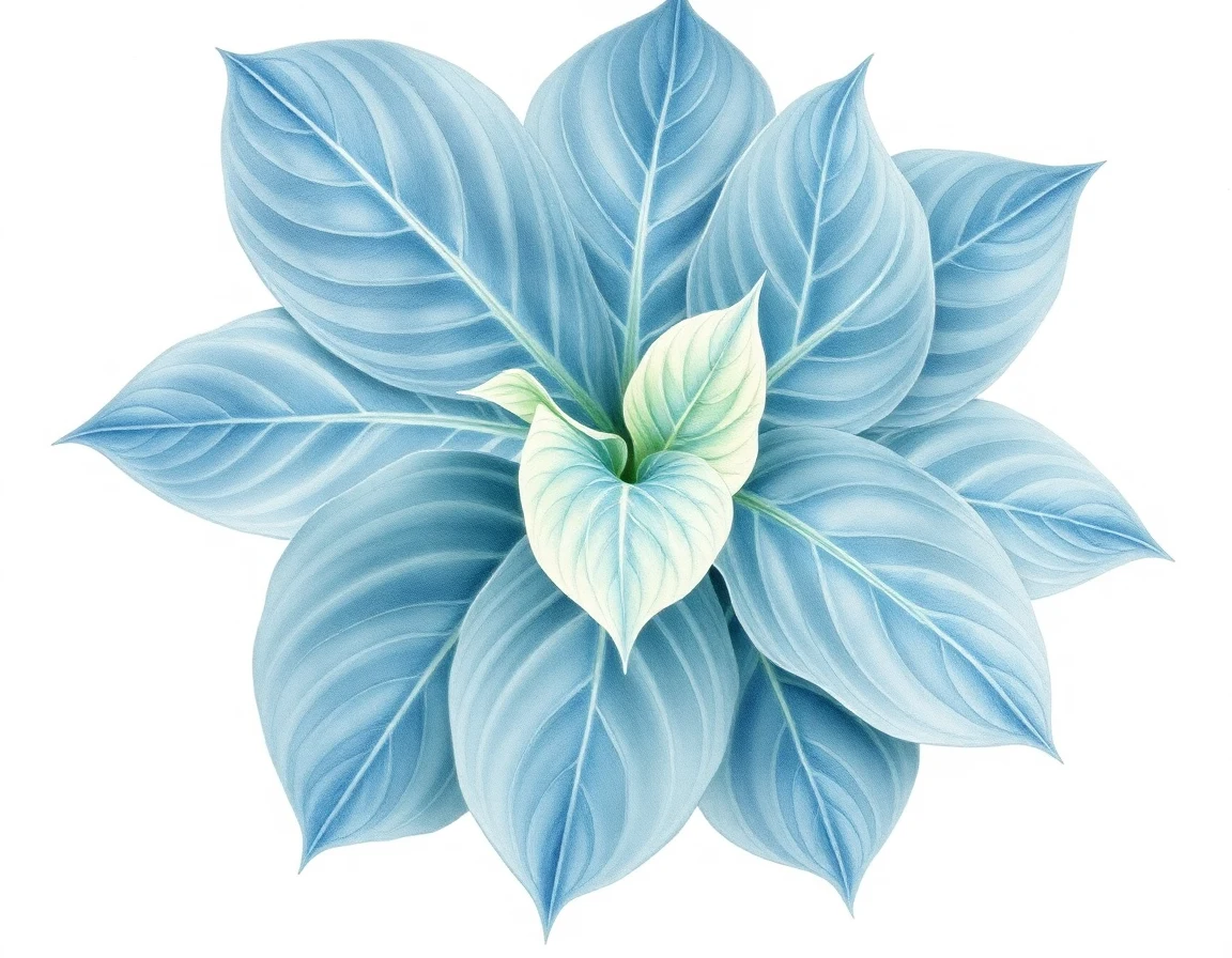 Watercolor illustration of Hosta 'Blue Moonlight Cup'