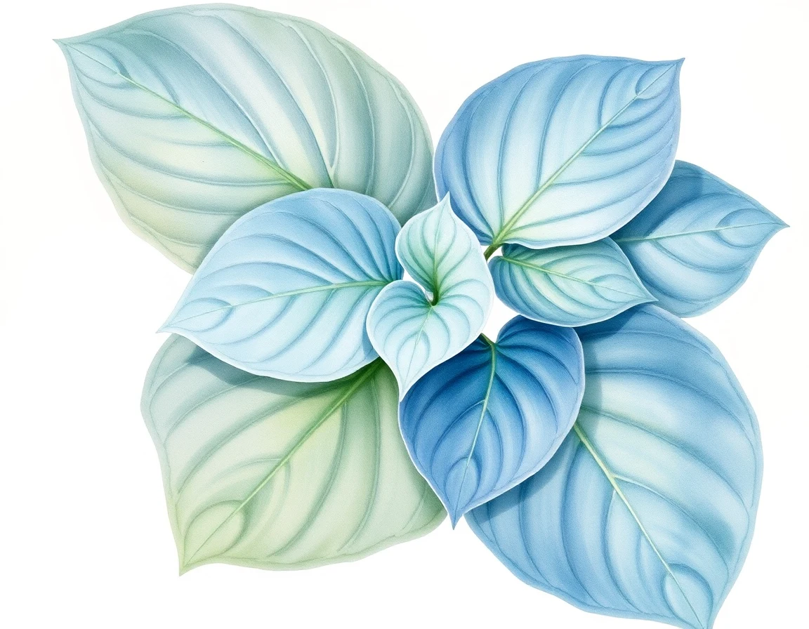 Watercolor illustration of Hosta 'Blue Pebbles'