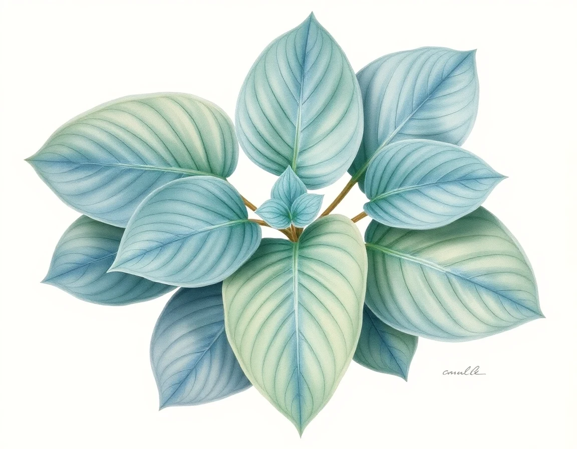 Watercolor illustration of Hosta 'Blue Urchin'