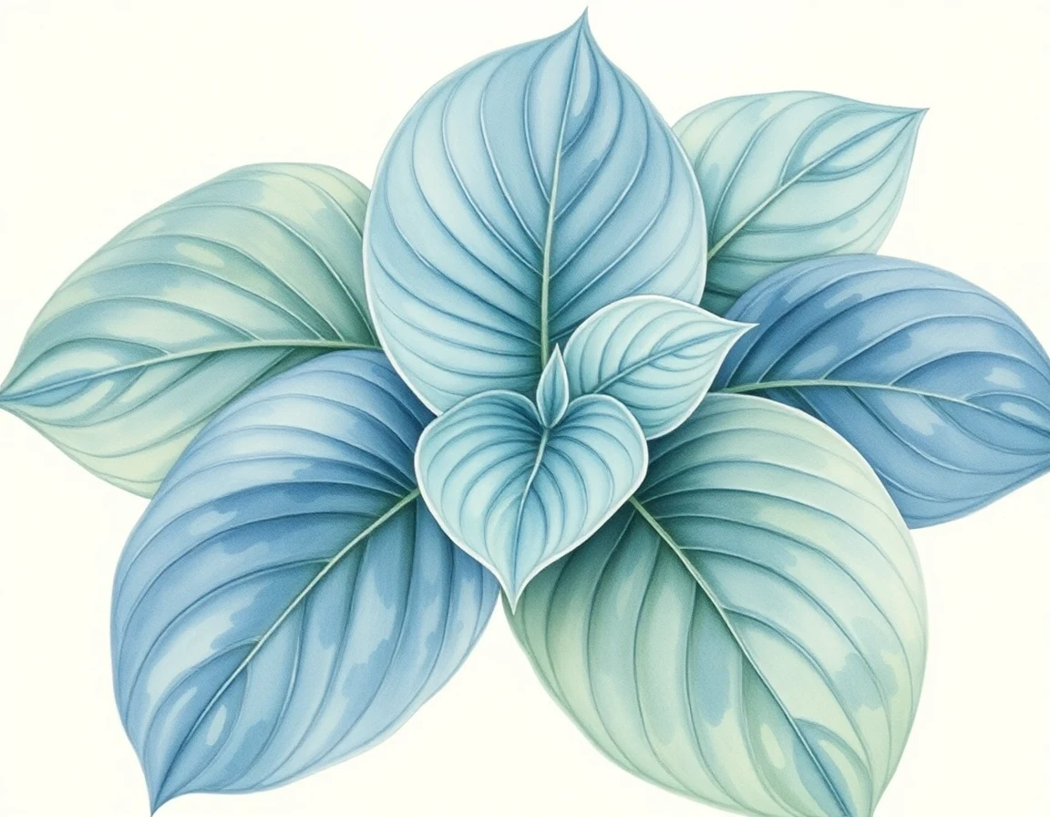 Watercolor illustration of Hosta 'Blue Veil'