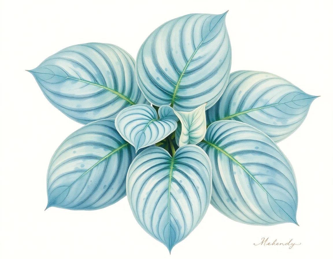 Watercolor illustration of Hosta 'Bodacious Blue'