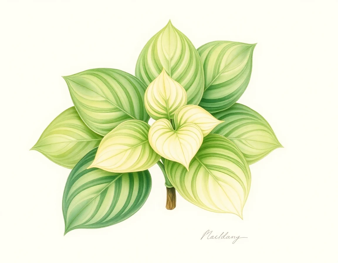 Watercolor illustration of Hosta 'Buckaroo'