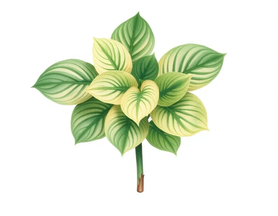Watercolor illustration of Hosta 'Buckwheat Honey'