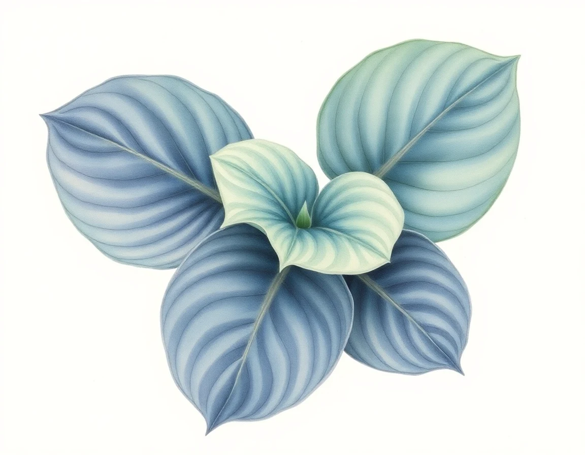Watercolor illustration of Hosta 'Calico Mouse Ears'