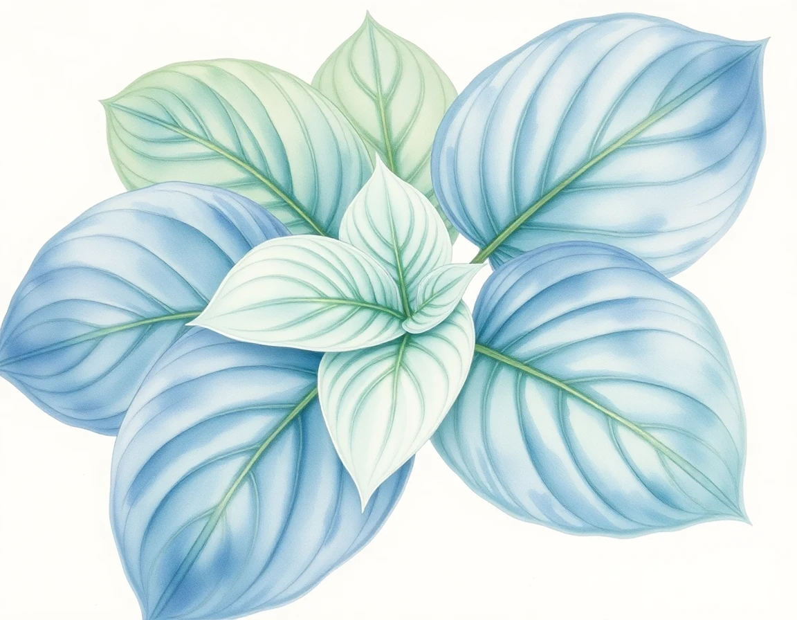 Watercolor illustration of Hosta 'Clifford's Forest Fire'