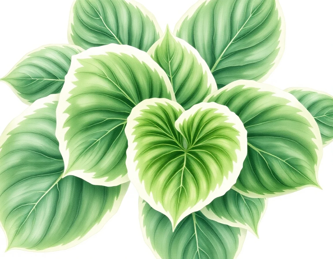 Watercolor illustration of Hosta 'Cosmic Charmer'