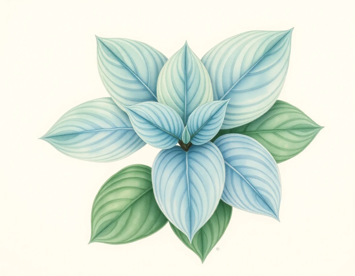 Watercolor illustration of Hosta 'Cosmic Mad Scientist'