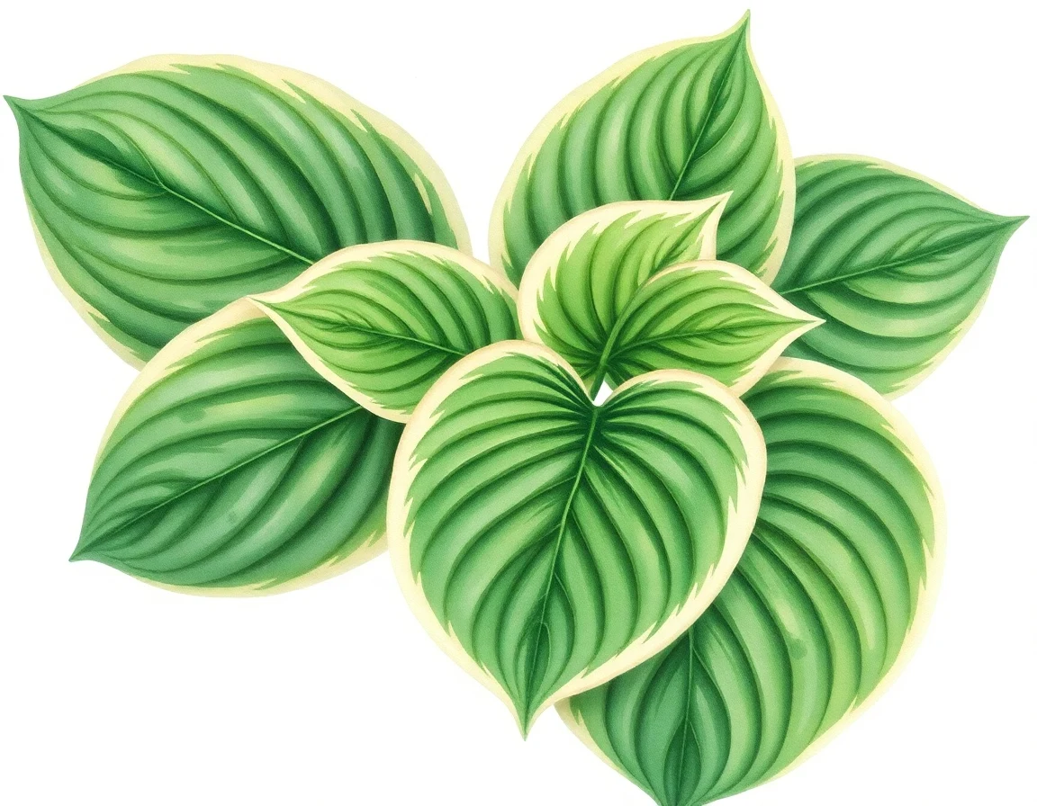 Watercolor illustration of Hosta 'Cosmic Prize'