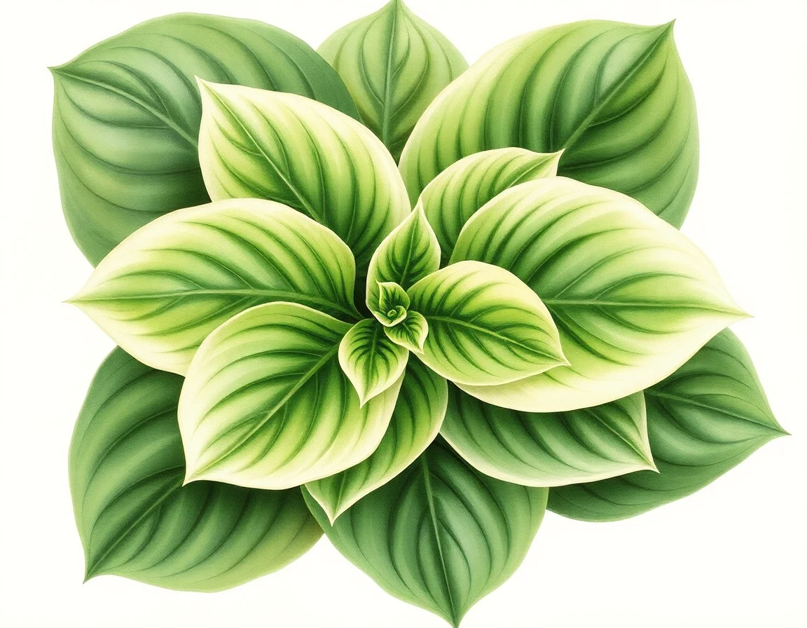 Watercolor illustration of Hosta 'Flame Stitch'