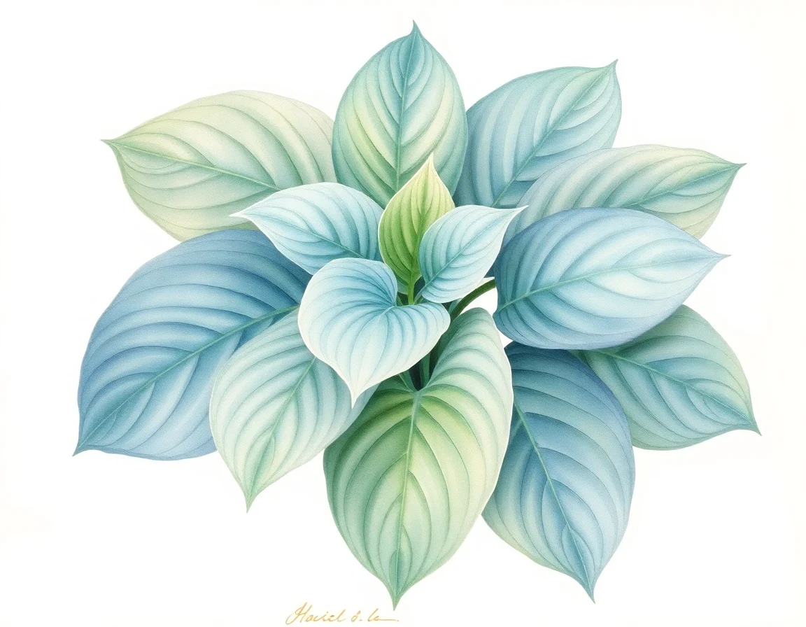 Watercolor illustration of Hosta 'Floppy Disk'