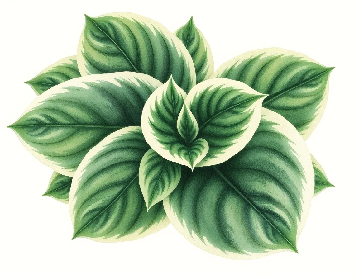 Watercolor illustration of Hosta 'Frosted Evening'