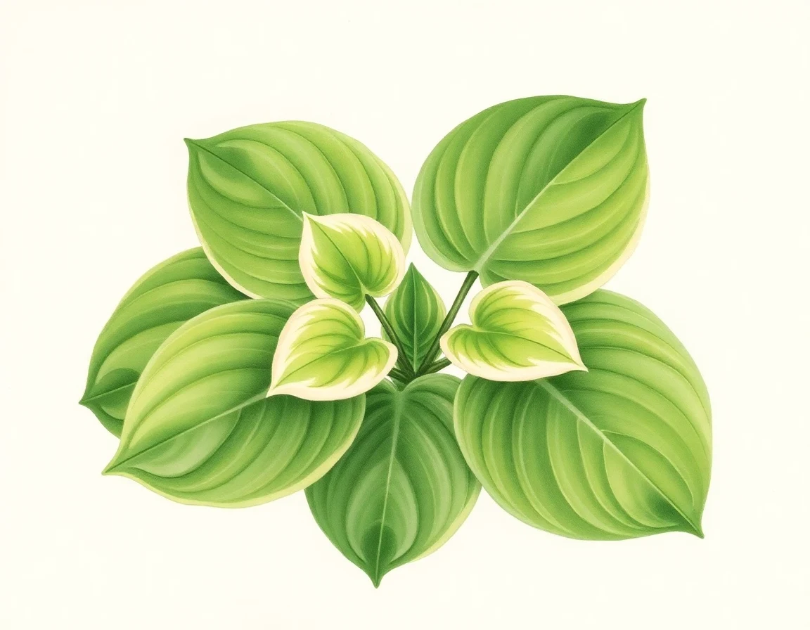 Watercolor illustration of Hosta 'Frosted Mini Muffins'