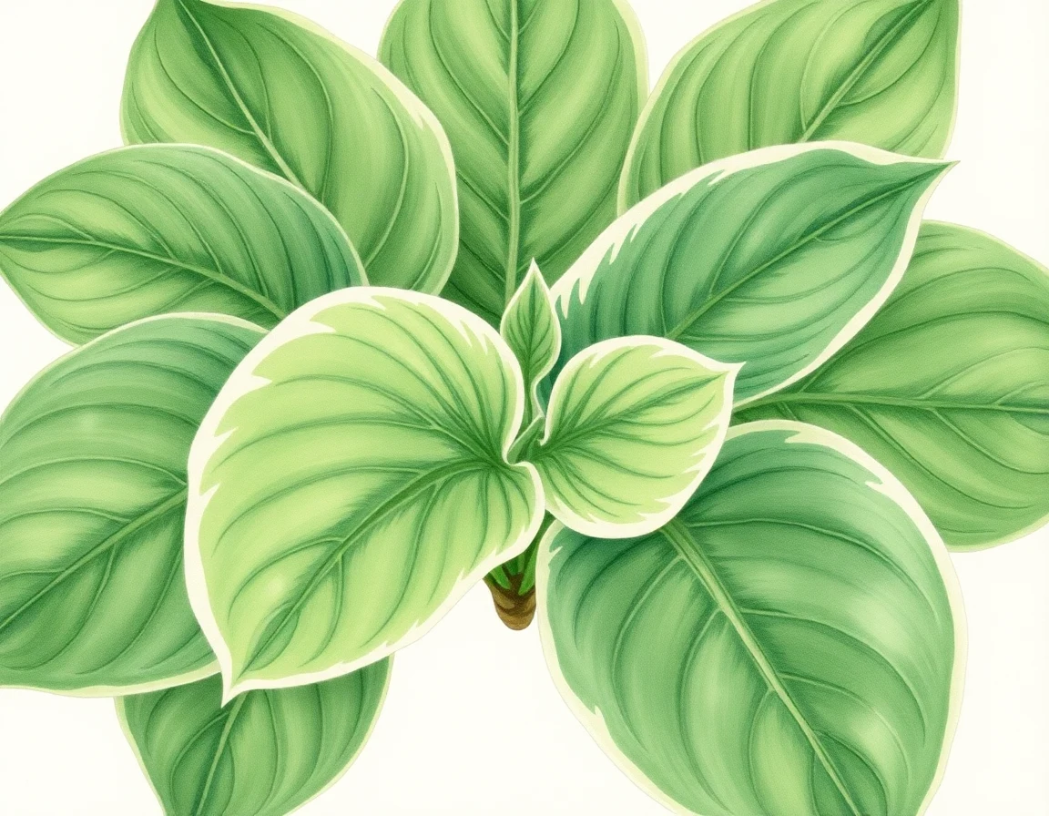 Watercolor illustration of Hosta 'Frosty the Snowman'