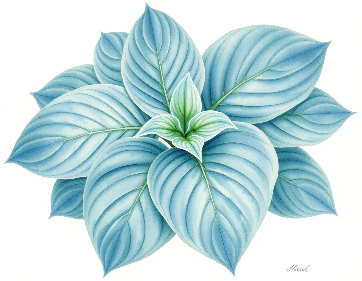Watercolor illustration of Hosta 'Golden Memories'