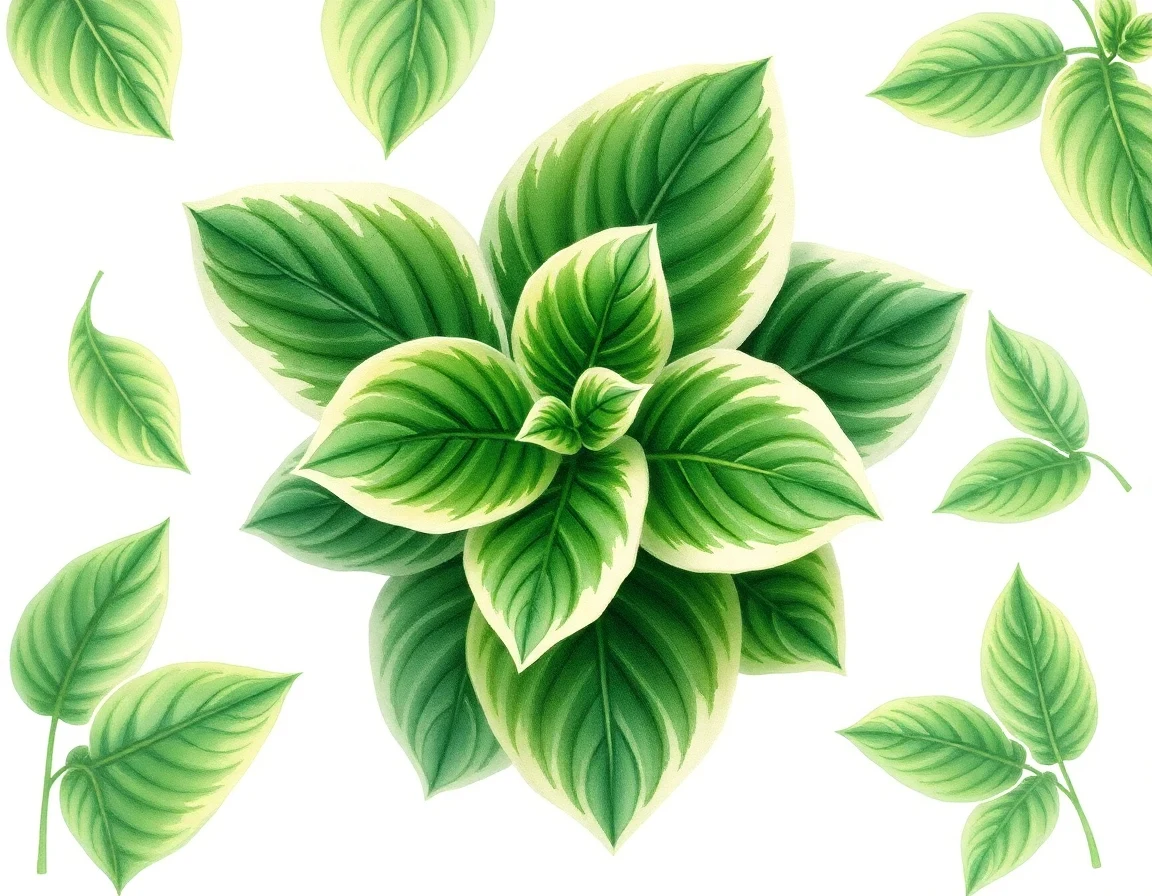 Watercolor illustration of Hosta 'Grim Grinning Ghost'