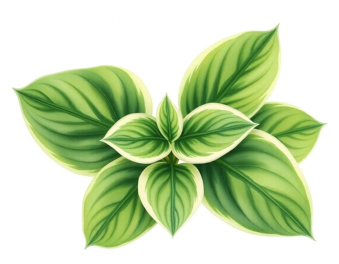 Watercolor illustration of Hosta 'Irish Ribbons'