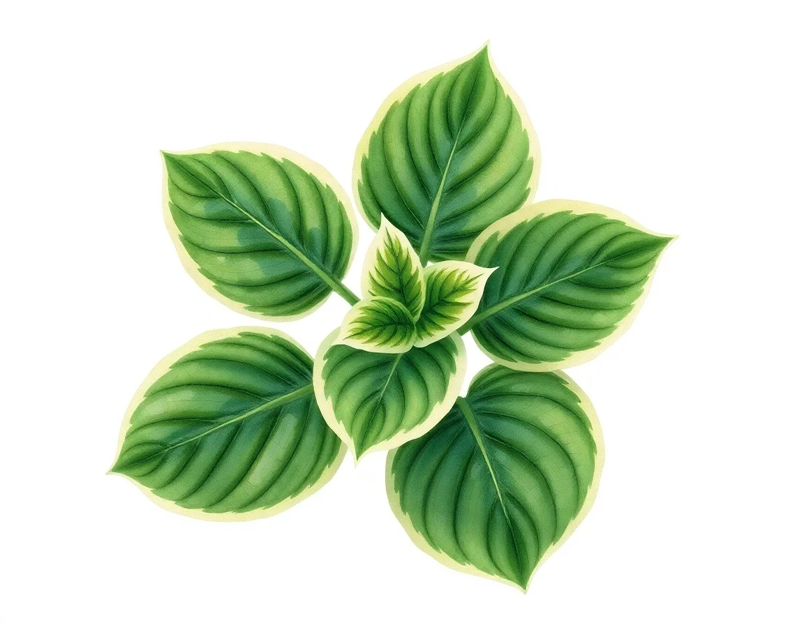 Watercolor illustration of Hosta 'Kaleidochrome'