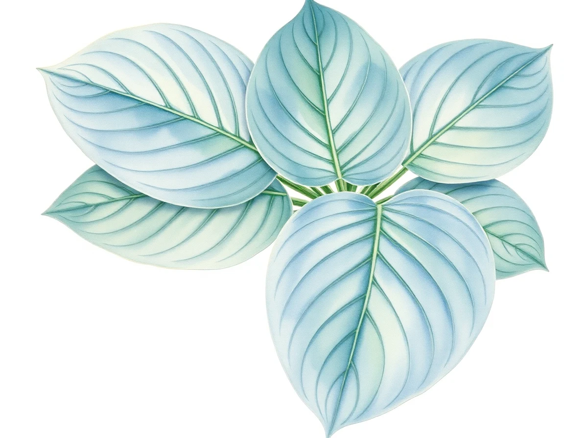 Watercolor illustration of Hosta 'Kiwi Blue Sunrise'