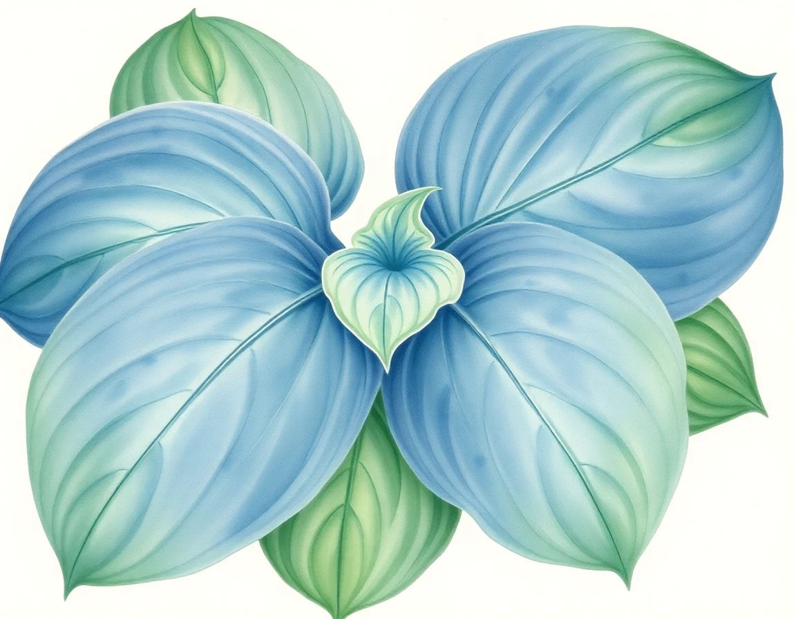 Watercolor illustration of Hosta 'Kiwi Pacific Blue'