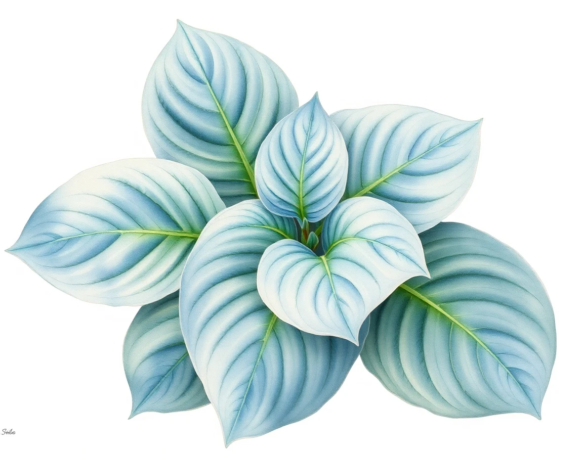 Watercolor illustration of Hosta 'Lady Liberty's Flame'