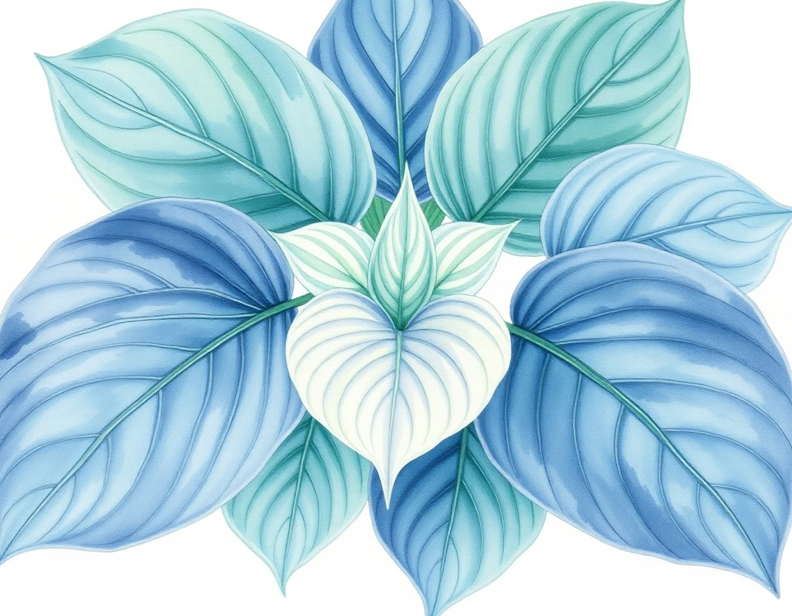 Watercolor illustration of Hosta 'Lunar Sea'