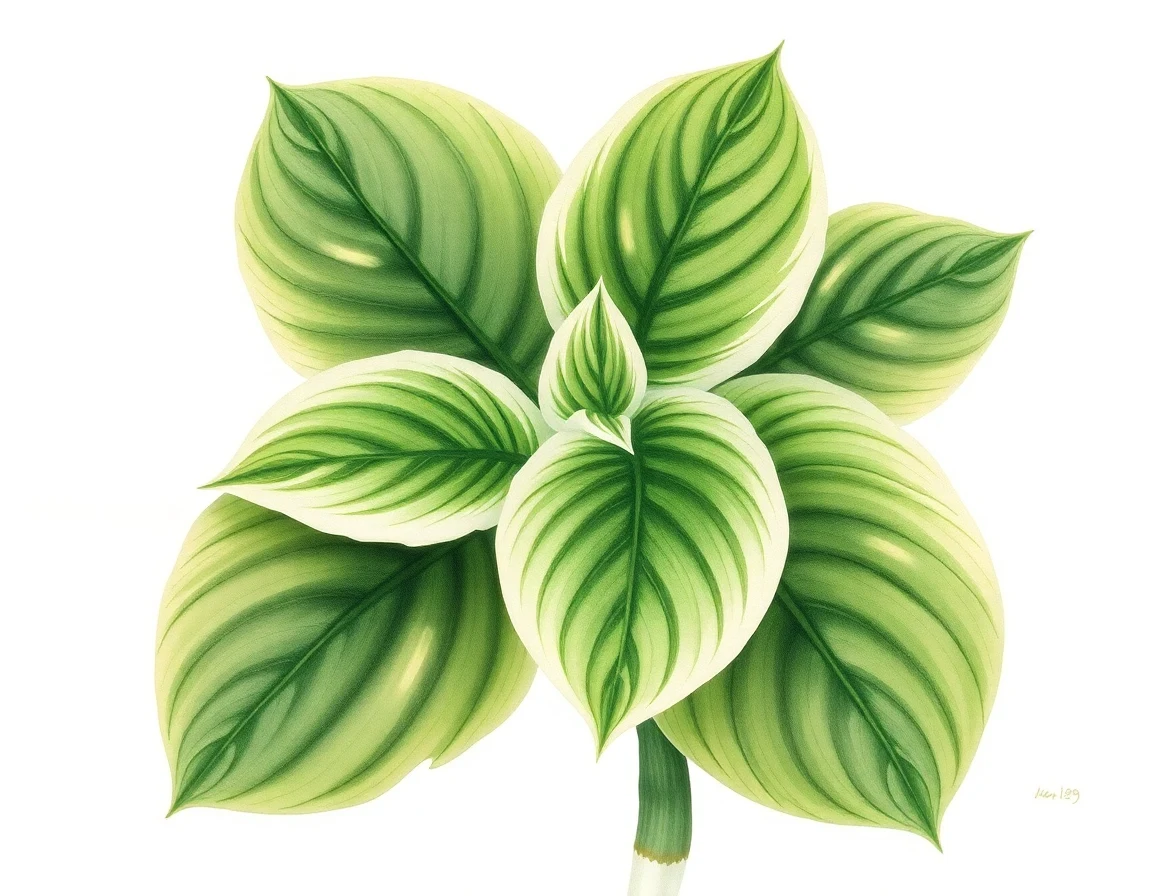 Watercolor illustration of Hosta 'Marbled Cream Elite'