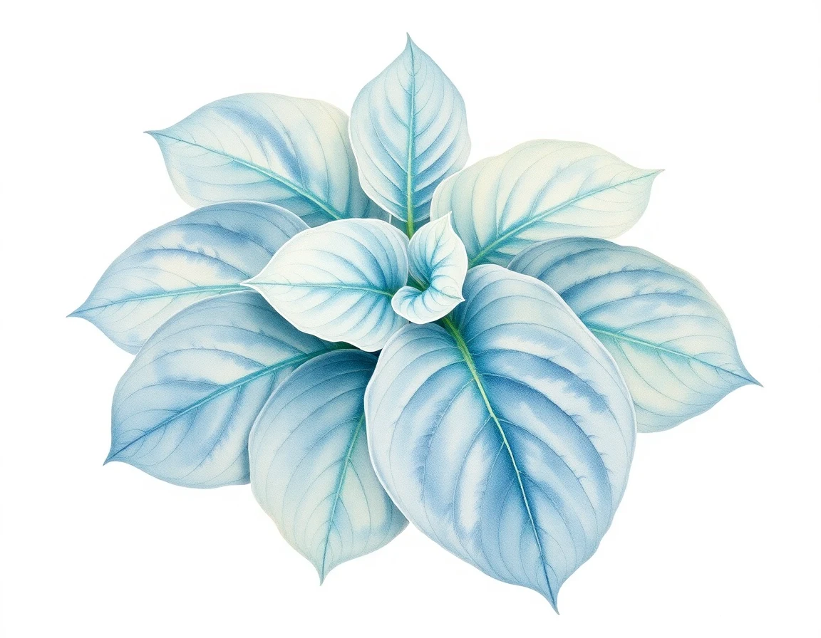 Watercolor illustration of Hosta 'Metallic Sheen'