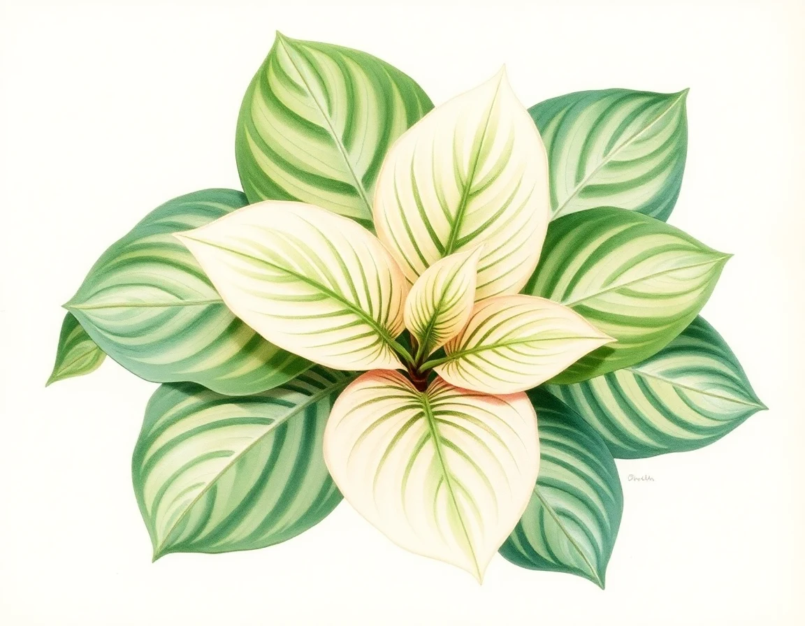 Watercolor illustration of Hosta 'Muted Moon'