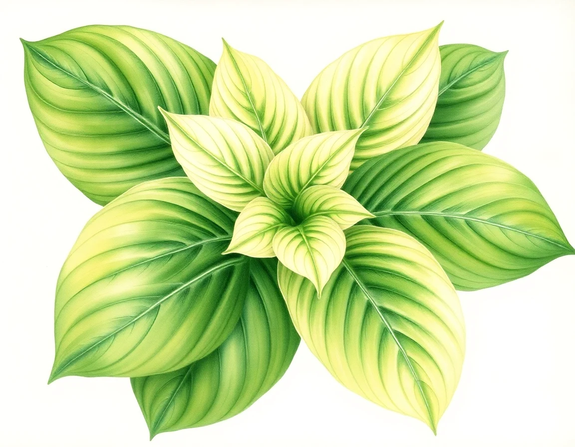 Watercolor illustration of Hosta 'Olive Oil'
