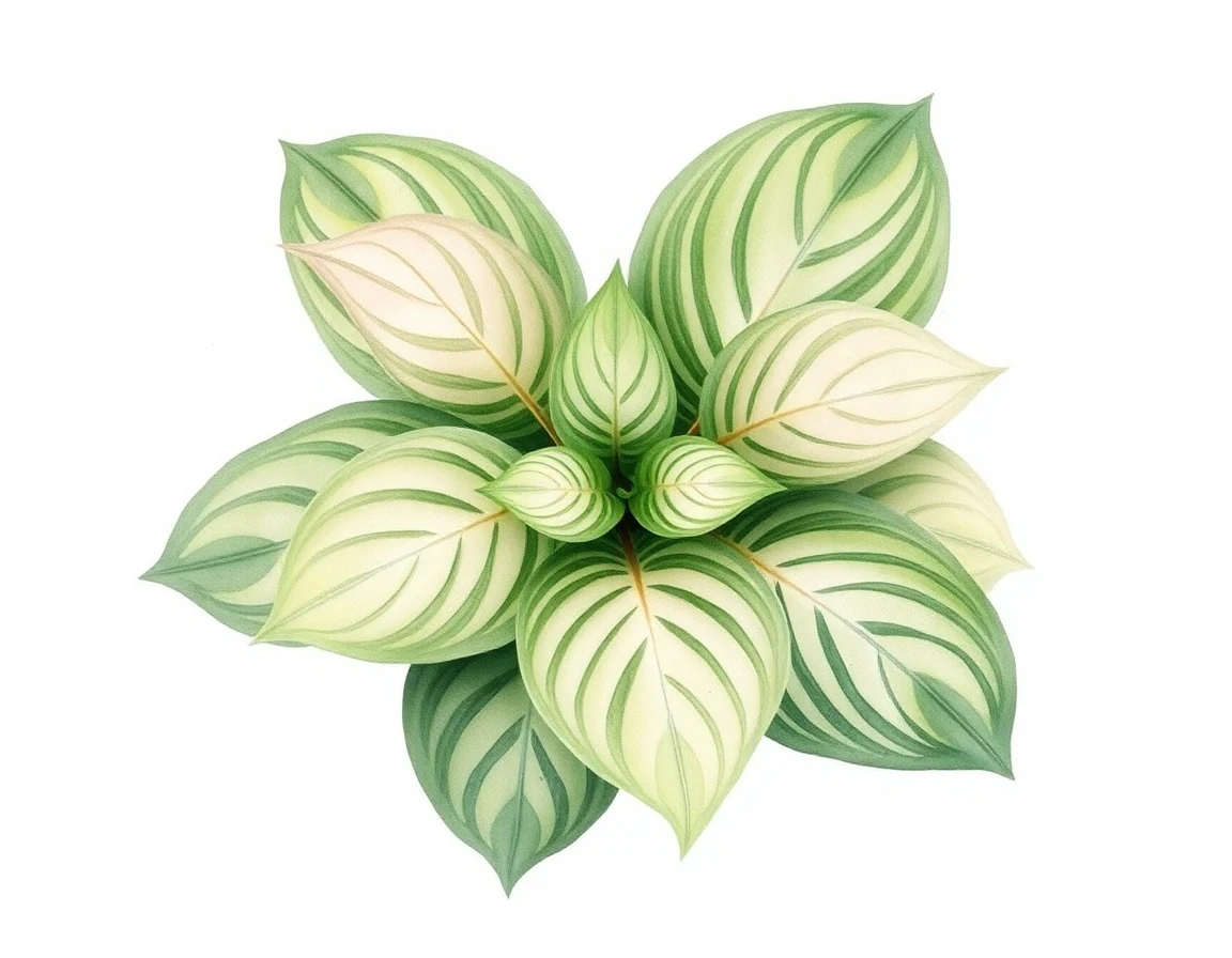 Watercolor illustration of Hosta 'Snow Mound'